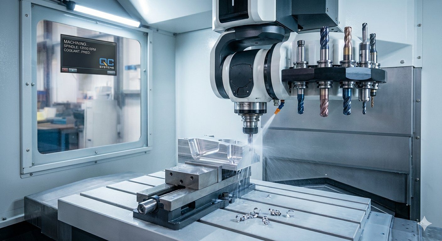 CNC mill machining an aluminum part